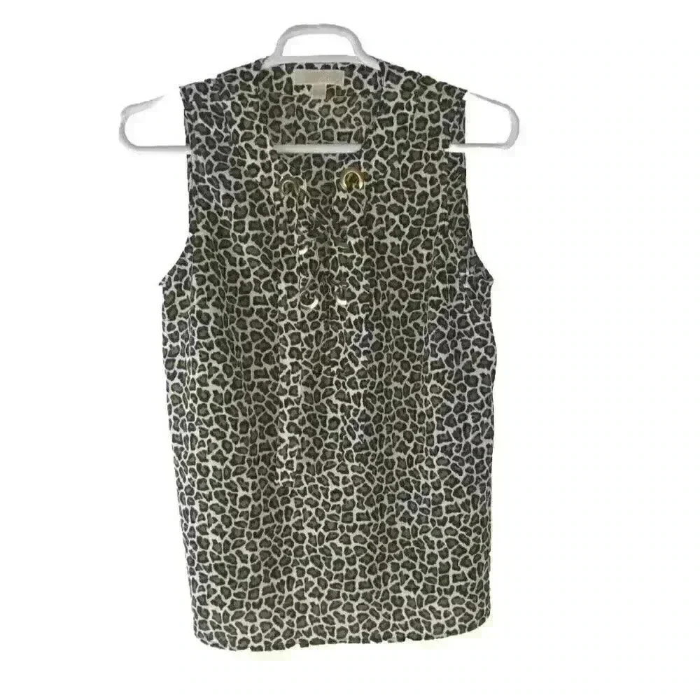 Michael Kors Women's  Animal Print Lace Up  Black Brown Sleeveless Tank Top sz L